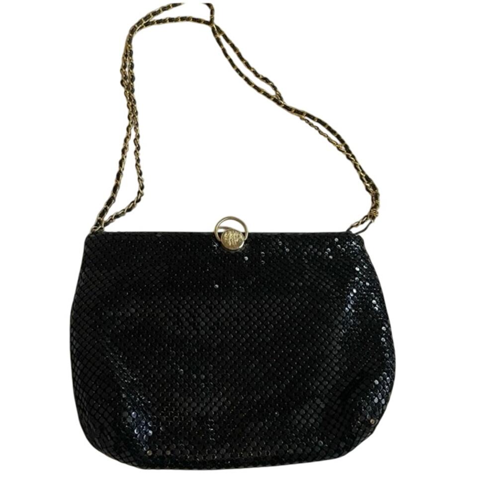 Bueno Black Mesh Evening Bag Gold Chain Strap Shoulder Purse Ring Closure
